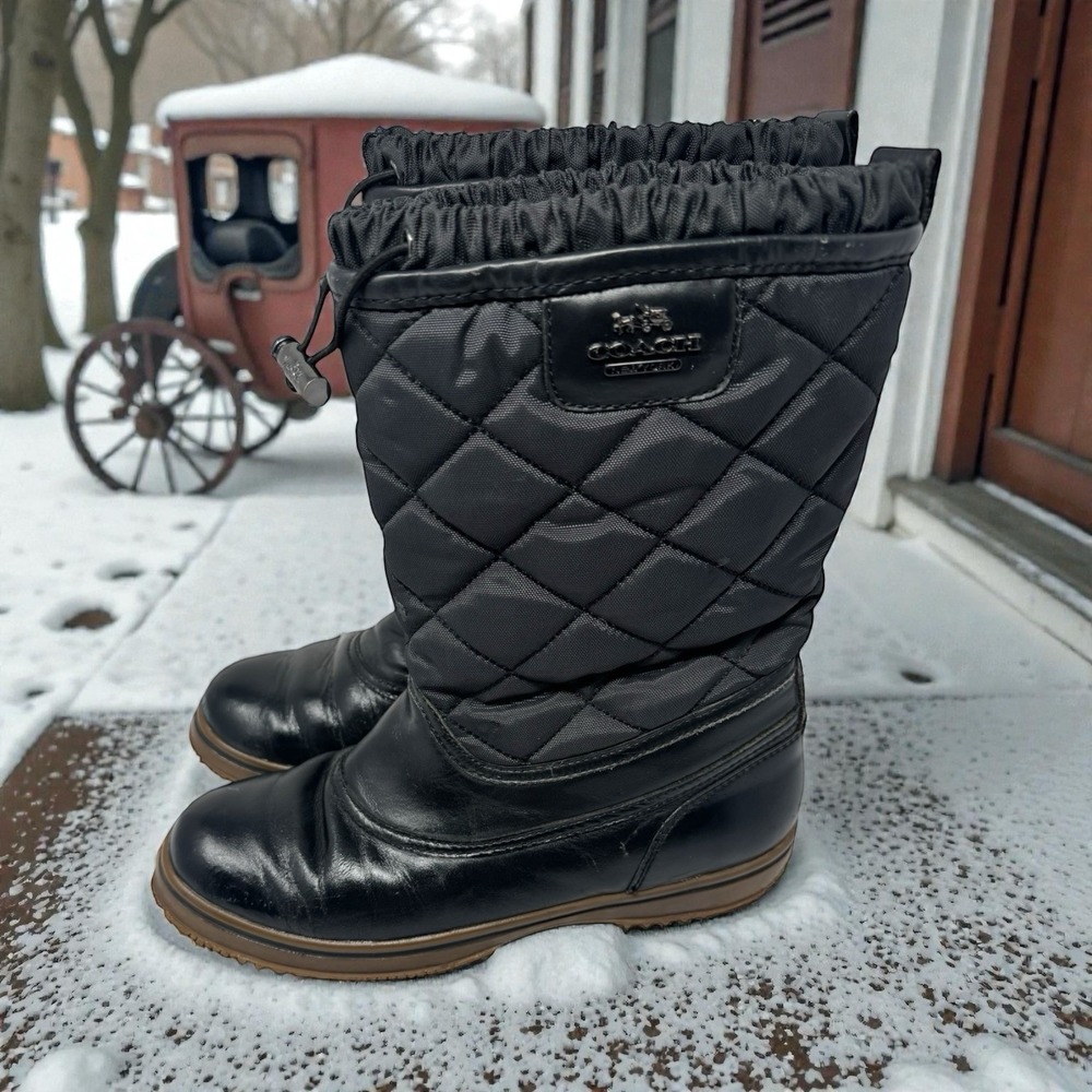 🤑Coach Samara 🖤Gorpcore Utility Black Quilted Nylon & Leather Mid Snow Boots 6